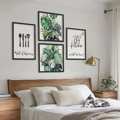 Wanddeko-Set mit Küchenutensilien und Blättermotiv