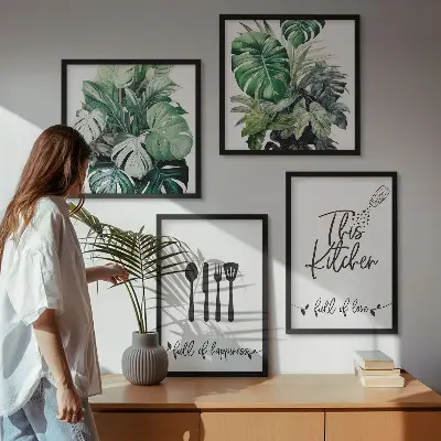 Wanddeko-Set mit Küchenutensilien und Blättermotiv
