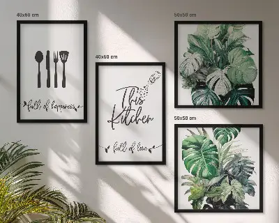 Wanddeko-Set mit Küchenutensilien und Blättermotiv