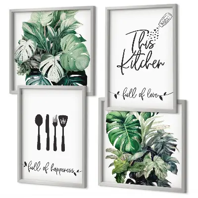 Wanddeko-Set mit Küchenutensilien und Blättermotiv