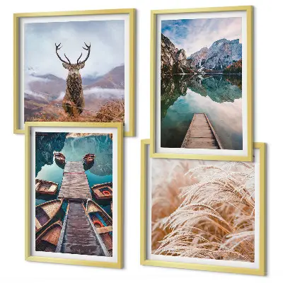 Wanddeko-Set mit Motiven von Seebooten Hirschen und Bergen