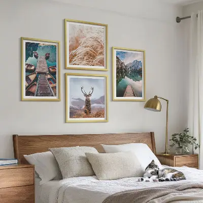 Wanddeko-Set mit Motiven von Seebooten Hirschen und Bergen