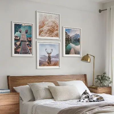 Wanddeko-Set mit Motiven von Seebooten Hirschen und Bergen