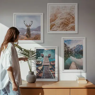 Wanddeko-Set mit Motiven von Seebooten Hirschen und Bergen