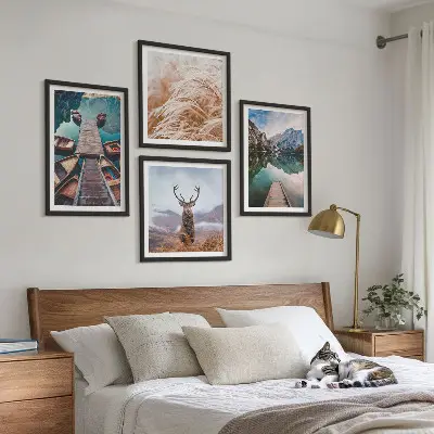 Wanddeko-Set mit Motiven von Seebooten Hirschen und Bergen