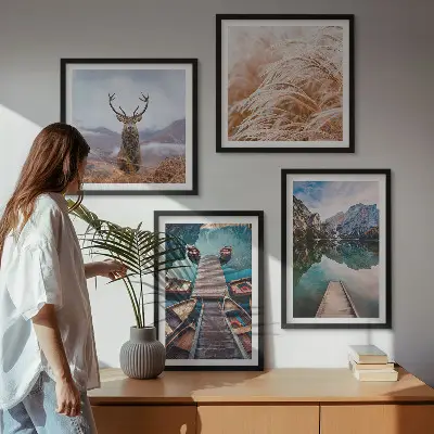 Wanddeko-Set mit Motiven von Seebooten Hirschen und Bergen