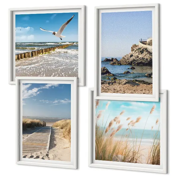 Wanddeko-Set mit Motiv Strand, Holzsteg und Klippen