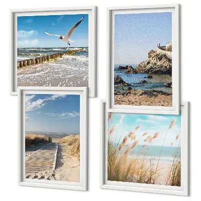 Wanddeko-Set mit Motiv Strand, Holzsteg und Klippen
