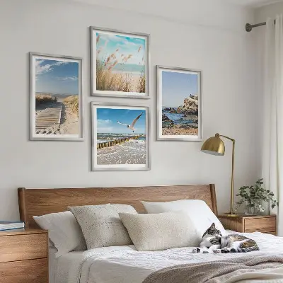 Wanddeko-Set mit Motiv Strand, Holzsteg und Klippen