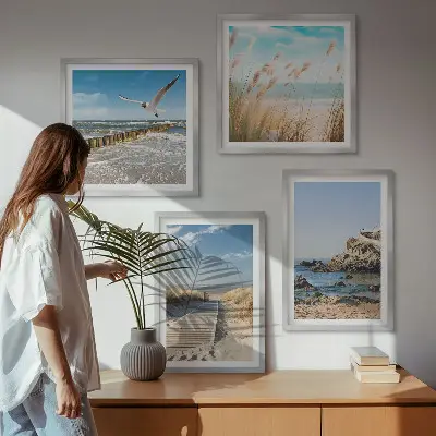 Wanddeko-Set mit Motiv Strand, Holzsteg und Klippen