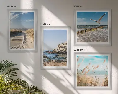 Wanddeko-Set mit Motiv Strand, Holzsteg und Klippen