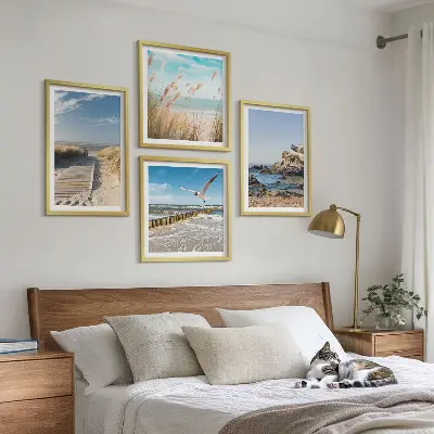 Wanddeko-Set mit Motiv Strand, Holzsteg und Klippen