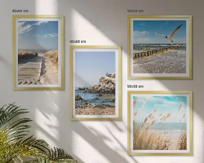 Wanddeko-Set mit Motiv Strand, Holzsteg und Klippen
