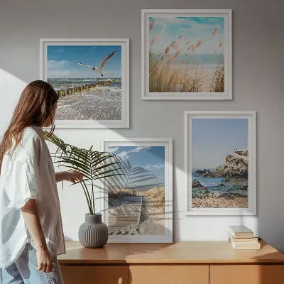 Wanddeko-Set mit Motiv Strand, Holzsteg und Klippen