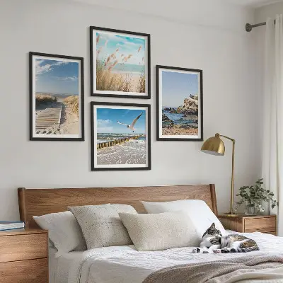 Wanddeko-Set mit Motiv Strand, Holzsteg und Klippen