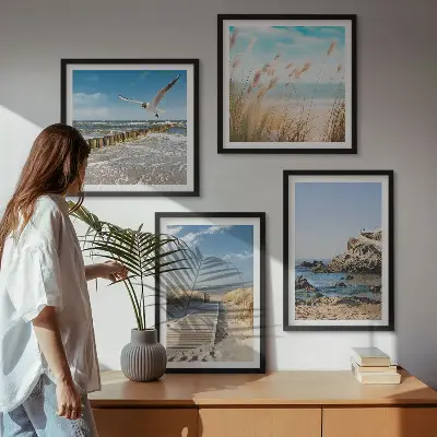 Wanddeko-Set mit Motiv Strand, Holzsteg und Klippen