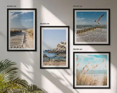 Wanddeko-Set mit Motiv Strand, Holzsteg und Klippen