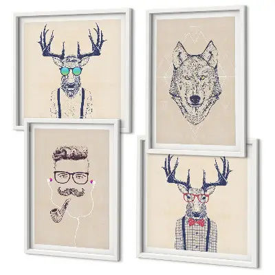 Stilvolle Tierporträts als mehrteiliges Wandbild mit Rahmen