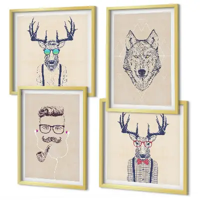 Stilvolle Tierporträts als mehrteiliges Wandbild mit Rahmen