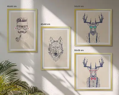 Stilvolle Tierporträts als mehrteiliges Wandbild mit Rahmen
