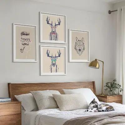 Stilvolle Tierporträts als mehrteiliges Wandbild mit Rahmen