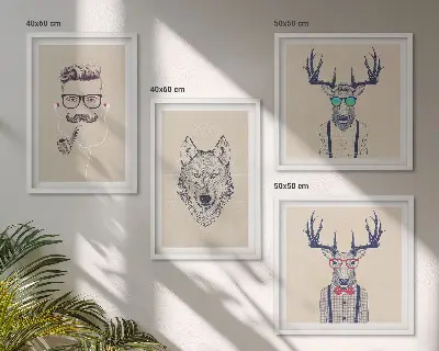 Stilvolle Tierporträts als mehrteiliges Wandbild mit Rahmen