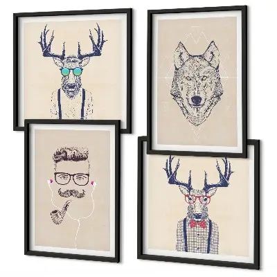 Stilvolle Tierporträts als mehrteiliges Wandbild mit Rahmen