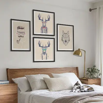 Stilvolle Tierporträts als mehrteiliges Wandbild mit Rahmen