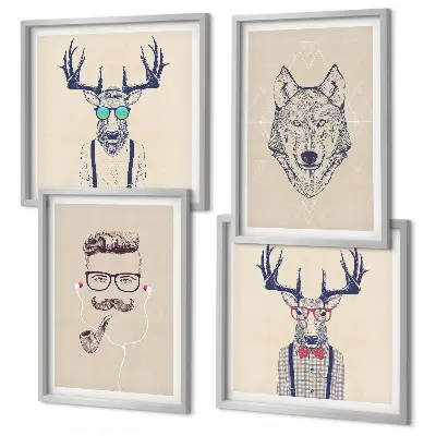 Stilvolle Tierporträts als mehrteiliges Wandbild mit Rahmen
