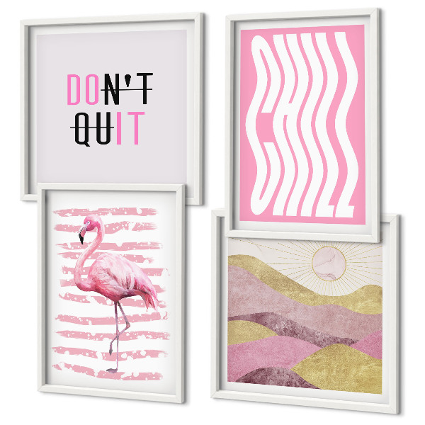 Polyptychon mit rahmen Pastellfarbene Berglandschaft mit rosa Flamingos