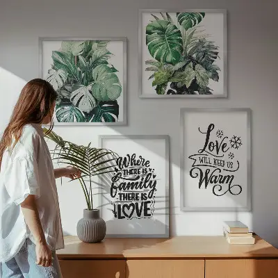 Aquarellbild Familie liebt Zuhause als Polyptychon mit Rahmen