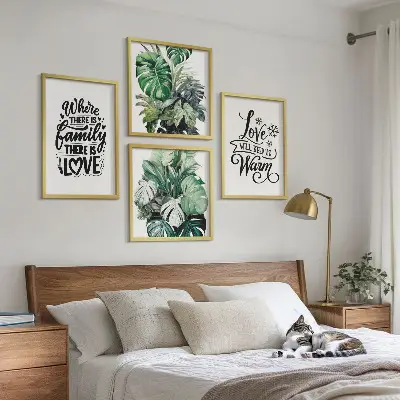 Aquarellbild Familie liebt Zuhause als Polyptychon mit Rahmen