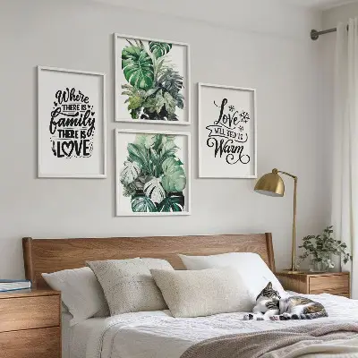 Aquarellbild Familie liebt Zuhause als Polyptychon mit Rahmen