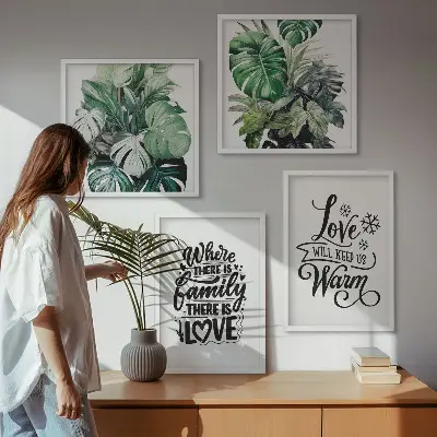 Aquarellbild Familie liebt Zuhause als Polyptychon mit Rahmen