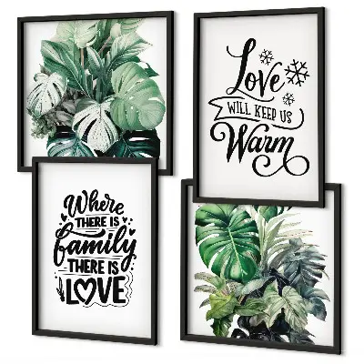 Aquarellbild Familie liebt Zuhause als Polyptychon mit Rahmen
