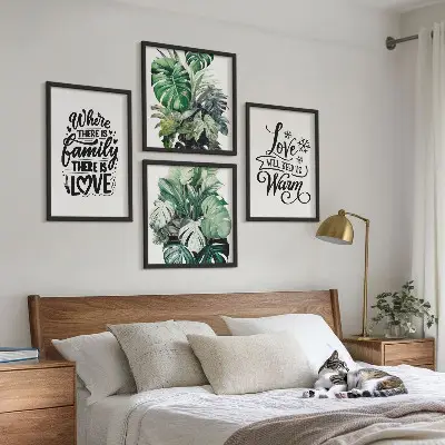 Aquarellbild Familie liebt Zuhause als Polyptychon mit Rahmen