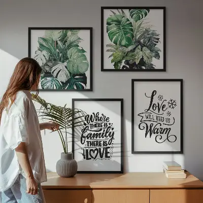Aquarellbild Familie liebt Zuhause als Polyptychon mit Rahmen