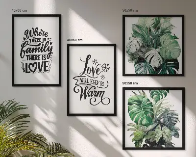 Aquarellbild Familie liebt Zuhause als Polyptychon mit Rahmen