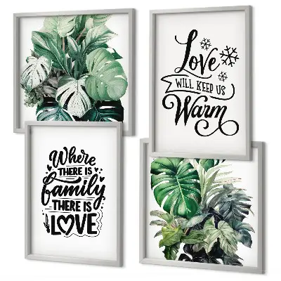 Aquarellbild Familie liebt Zuhause als Polyptychon mit Rahmen