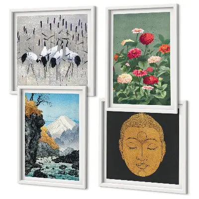 Wanddekorset mit japanischen Naturmotiven im Japandi-Stil