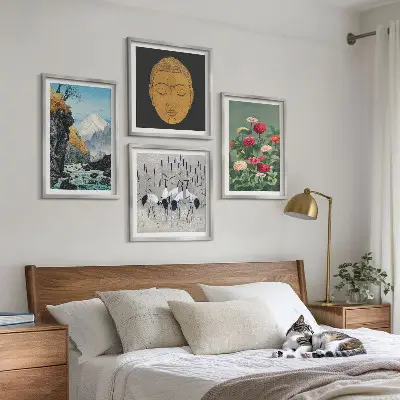 Wanddekorset mit japanischen Naturmotiven im Japandi-Stil