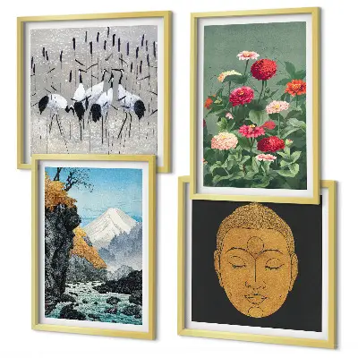 Wanddekorset mit japanischen Naturmotiven im Japandi-Stil