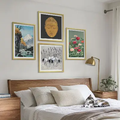 Wanddekorset mit japanischen Naturmotiven im Japandi-Stil