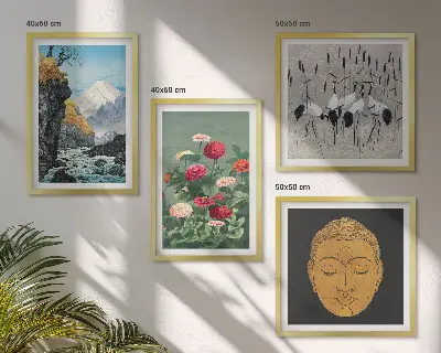 Wanddekorset mit japanischen Naturmotiven im Japandi-Stil
