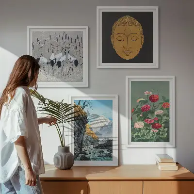Wanddekorset mit japanischen Naturmotiven im Japandi-Stil