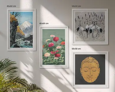 Wanddekorset mit japanischen Naturmotiven im Japandi-Stil