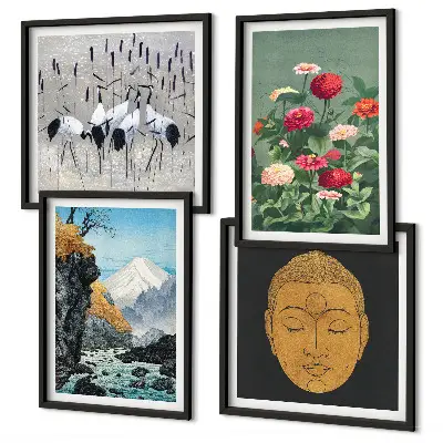 Wanddekorset mit japanischen Naturmotiven im Japandi-Stil