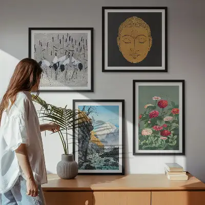 Wanddekorset mit japanischen Naturmotiven im Japandi-Stil