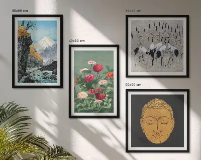 Wanddekorset mit japanischen Naturmotiven im Japandi-Stil