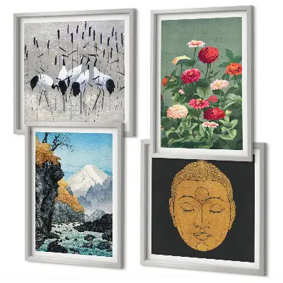 Wanddekorset mit japanischen Naturmotiven im Japandi-Stil